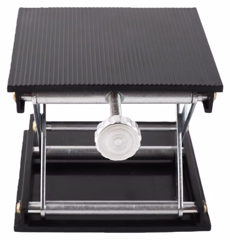 Piattaforma di sollevamento regolabile in altezza, manuale, con base in ferro, dimensioni 90x90 mm