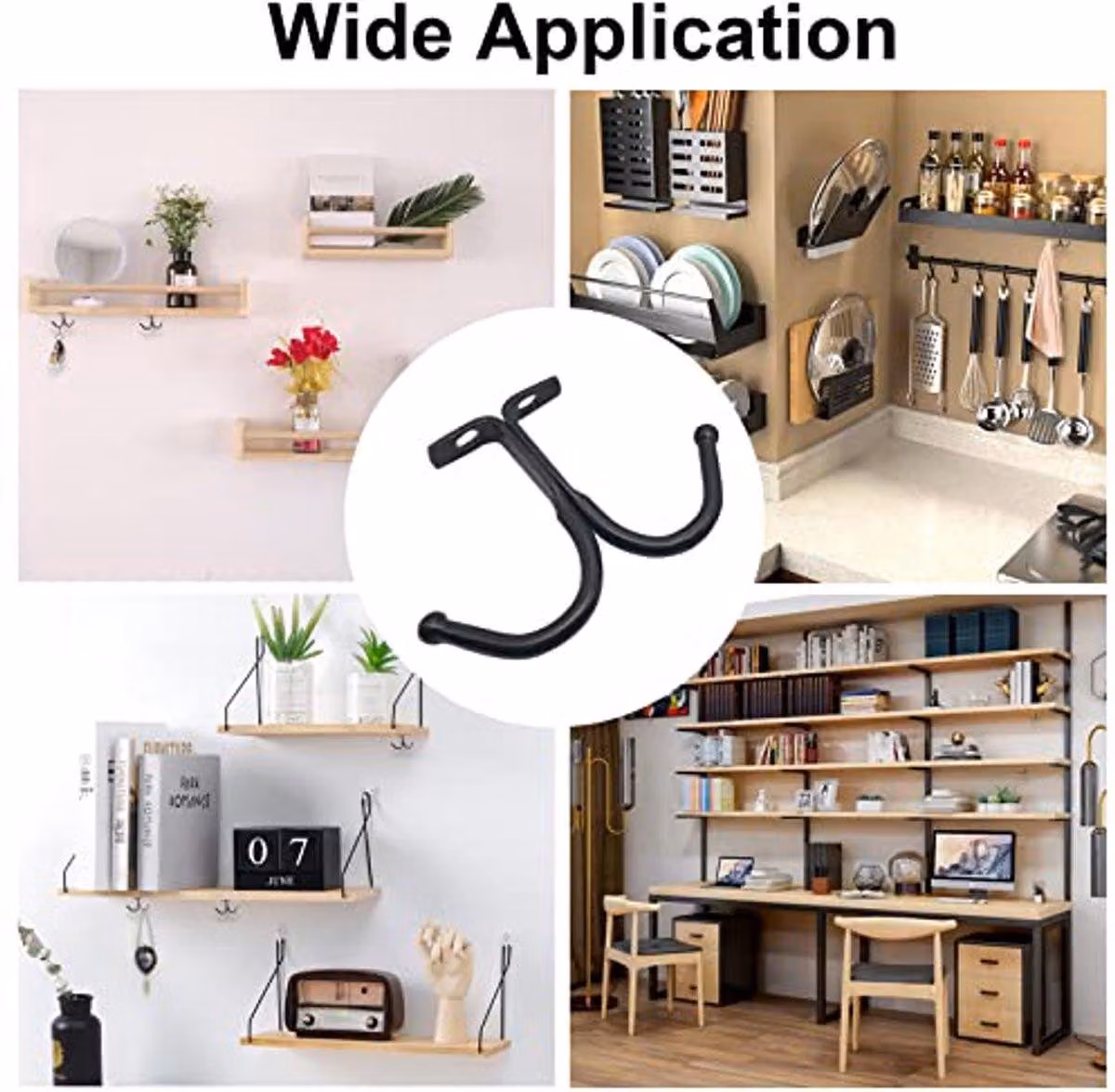 Porta tazze, set di 6 pezzi. Scaffale per tazze da montare sotto il mobile, sopra il piano di lavoro. Ganci in metallo per l'organizzazione e il deposito di tazze, ideali per la cucina o il bagno (colore: nero)