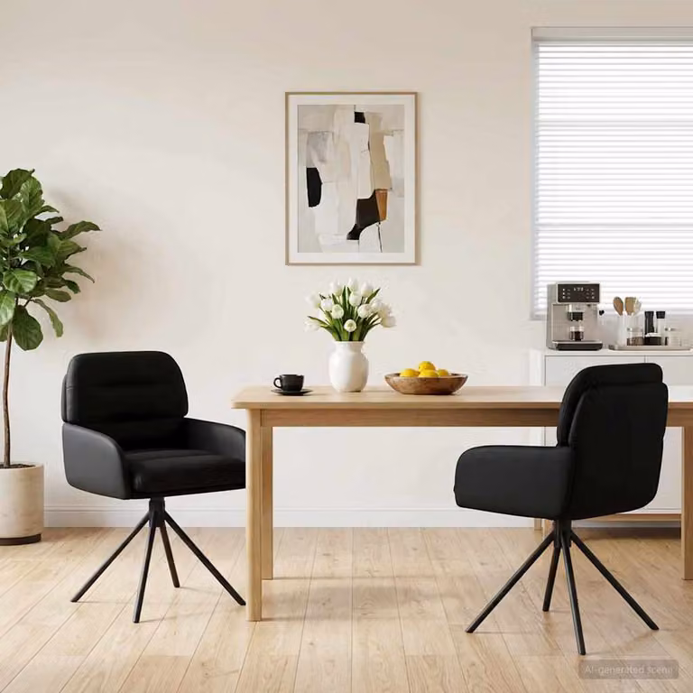 Set di 2 sedie da pranzo girevoli vidaXL in similpelle nero, L 59 cm x P 59,5 cm x H 90 cm