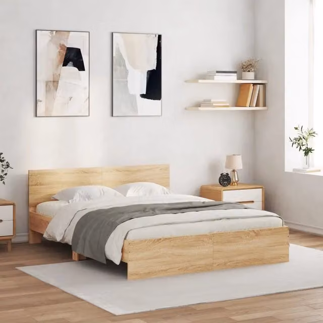 Giroletto con Testiera e LED-Struttura Letto con testiera Rovere Sonoma 160x200 cm 129268