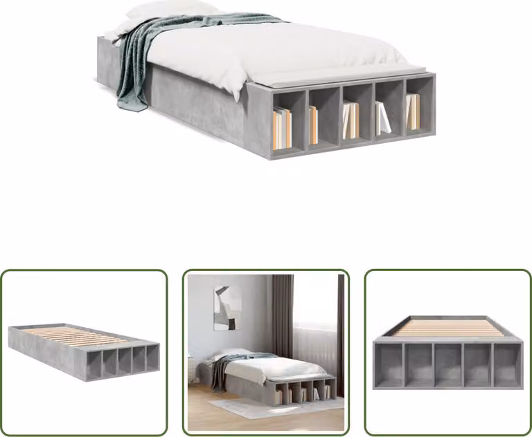 The Living Store Struttura per letto in cemento grigio 100x200 cm Materiale a base di legno