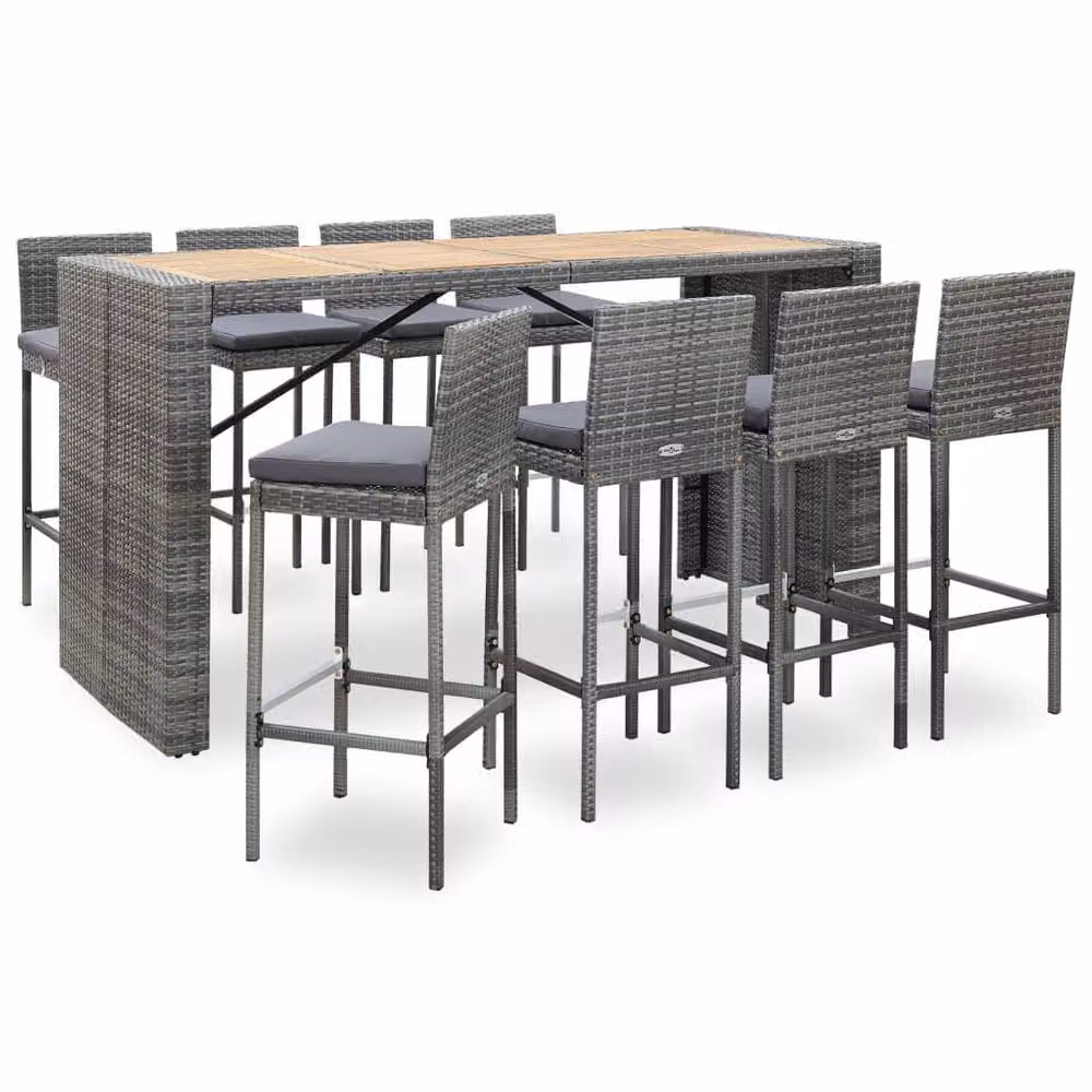 set bar da giardino 5 pezzi in poly rattan e legno di acacia nero