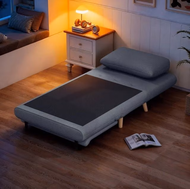 Poltrona letto ULEVR 3 in 1 191x95 cm, schienale regolabile in 3 posizioni, imbottita grigia con gambe in faggio