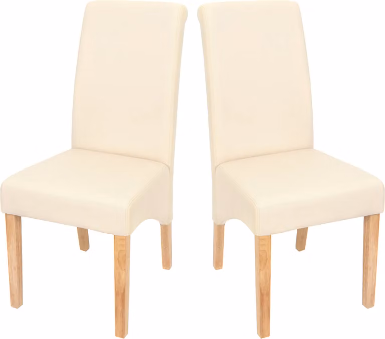 Set da 2 sedie da pranzo Cesena ~ Pelle finta opaca, color crema, gambe chiare