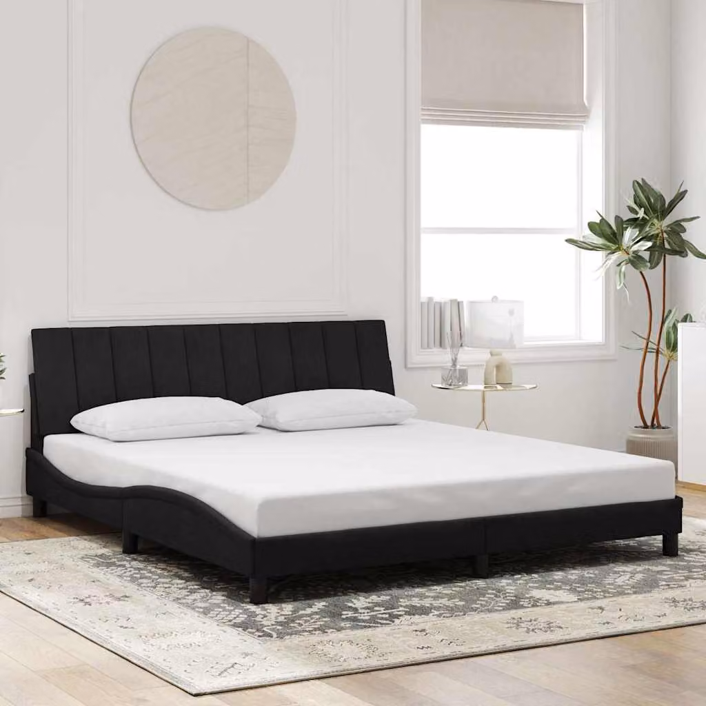 vidaXL Giroletto Hanko Nero in Velluto con Doghe in Legno L: 180 cm, P: 200 cm – 1