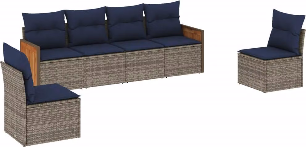 Set Divani da Giardino 6 pz con Cuscini Grigio in Polyrattan