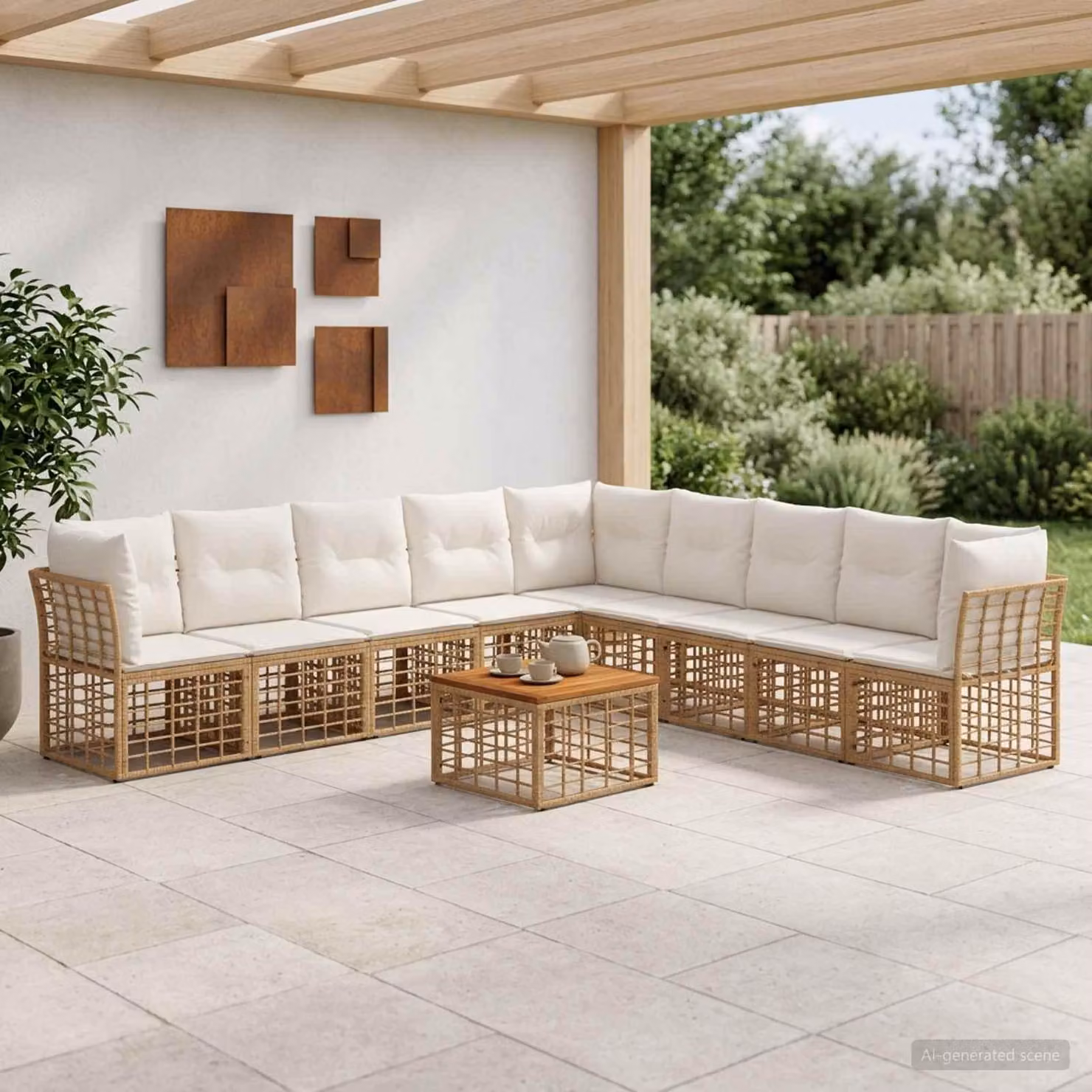 Maison Exclusive - Set da esterno per divano, composto da 10 pezzi. Tessuto in poliestere, naturale e color crema