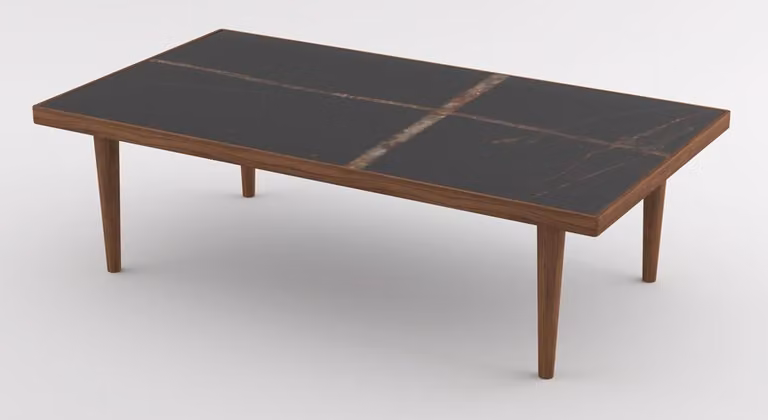 Tavolino Casa Padrino marrone/nero 130 x 70 x h. 45 cm - Tavolo da salotto moderno rettangolare in legno massiccio con piano in marmo - Mobili
