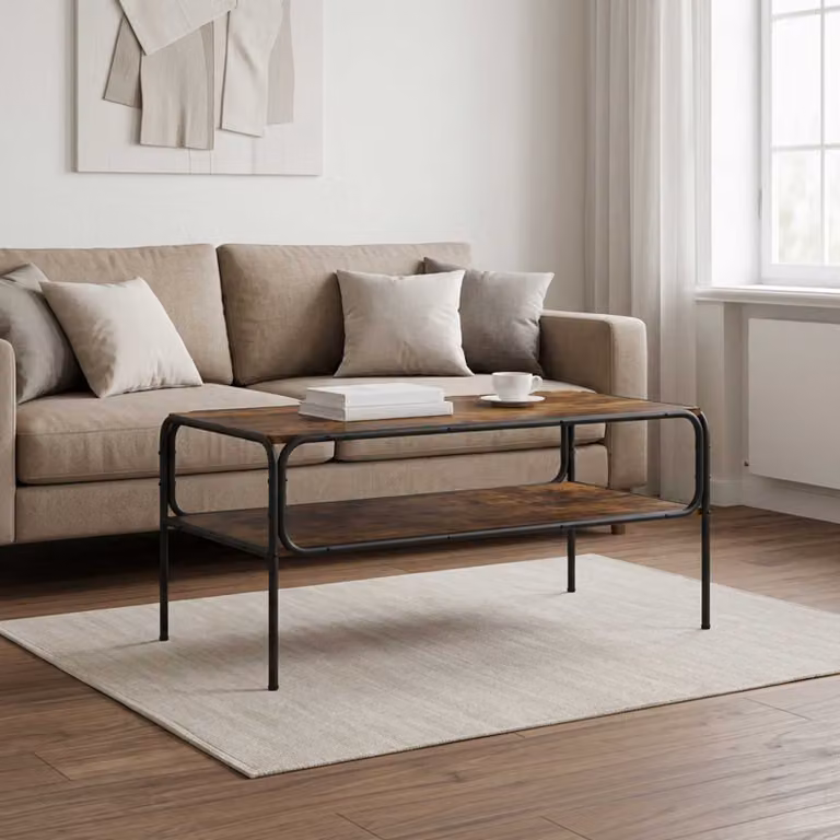 vidaXL Tavolo laterale moderno in rovere fumo marrone L: 100 cm, P: 50 cm, H: 46 cm