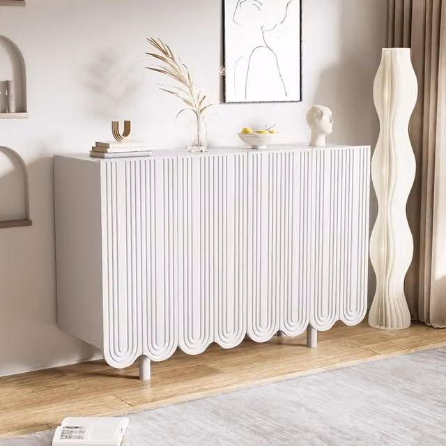 Credenza a goccia Zephmum bianca con ante sagomate e finitura opaca L/P/H: 80.8 x 37.5 x 38.0 cm