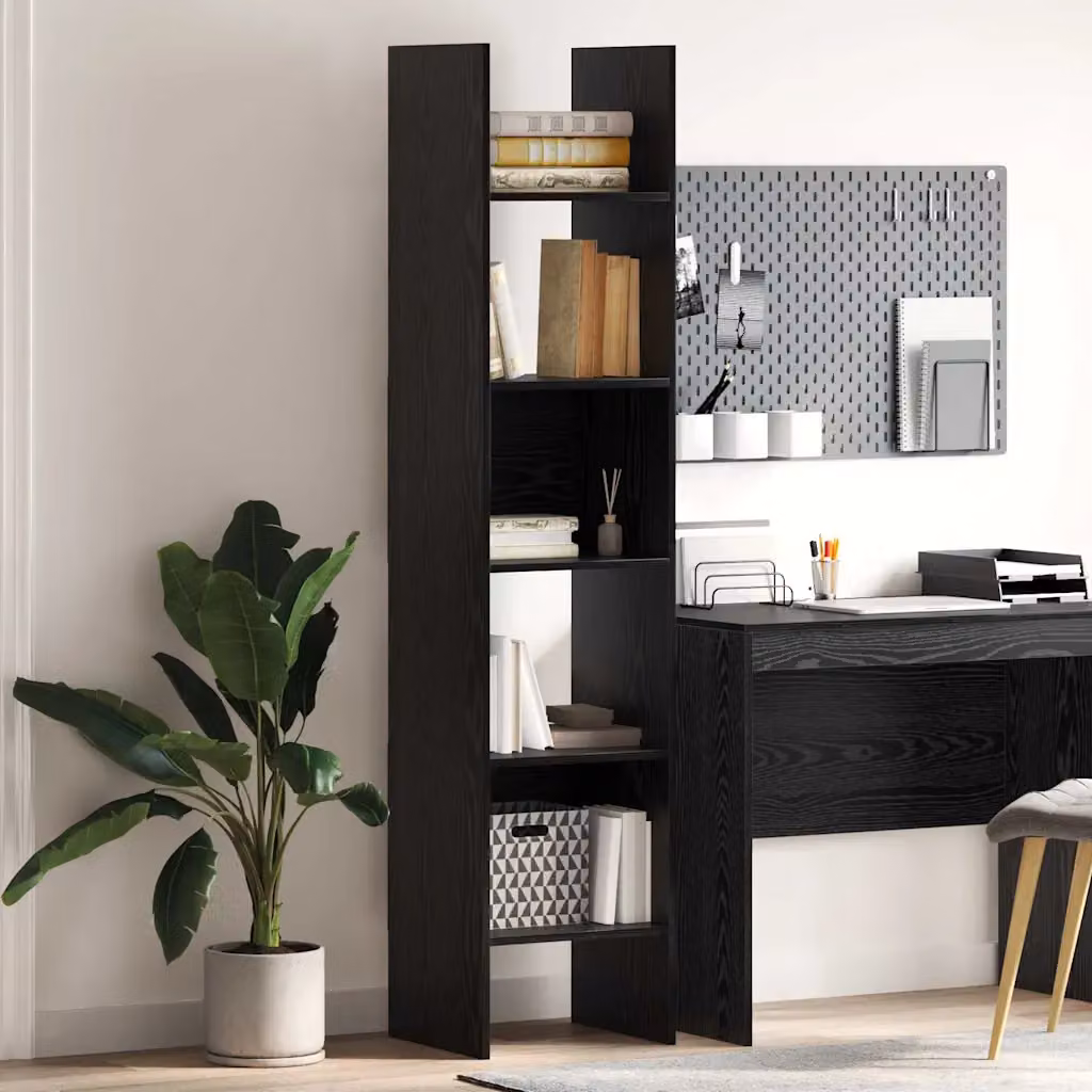 vidaXL Armadio per Libri Moderno a 5 Livelli in MDF, Colore Nero e Marrone, L 40 cm x P 35 cm x H 180 cm
