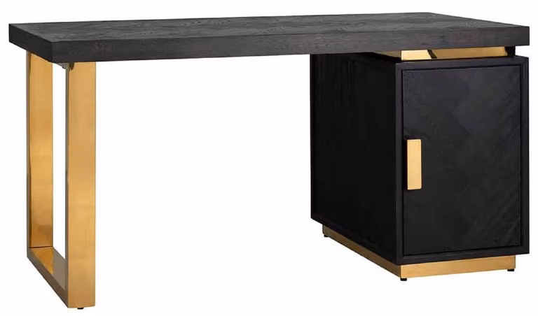 Casa Padrino scrivania in legno massiccio nero/oro 150 x 70 x h. 77 cm - Scrivania per ufficio - Scrivania per computer - Mobili per ufficio