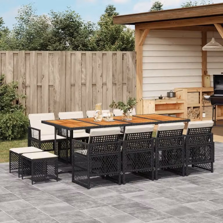 Maison Exclusive - Set da Pranzo da Giardino 13pz con Cuscini Nero in Polyrattan