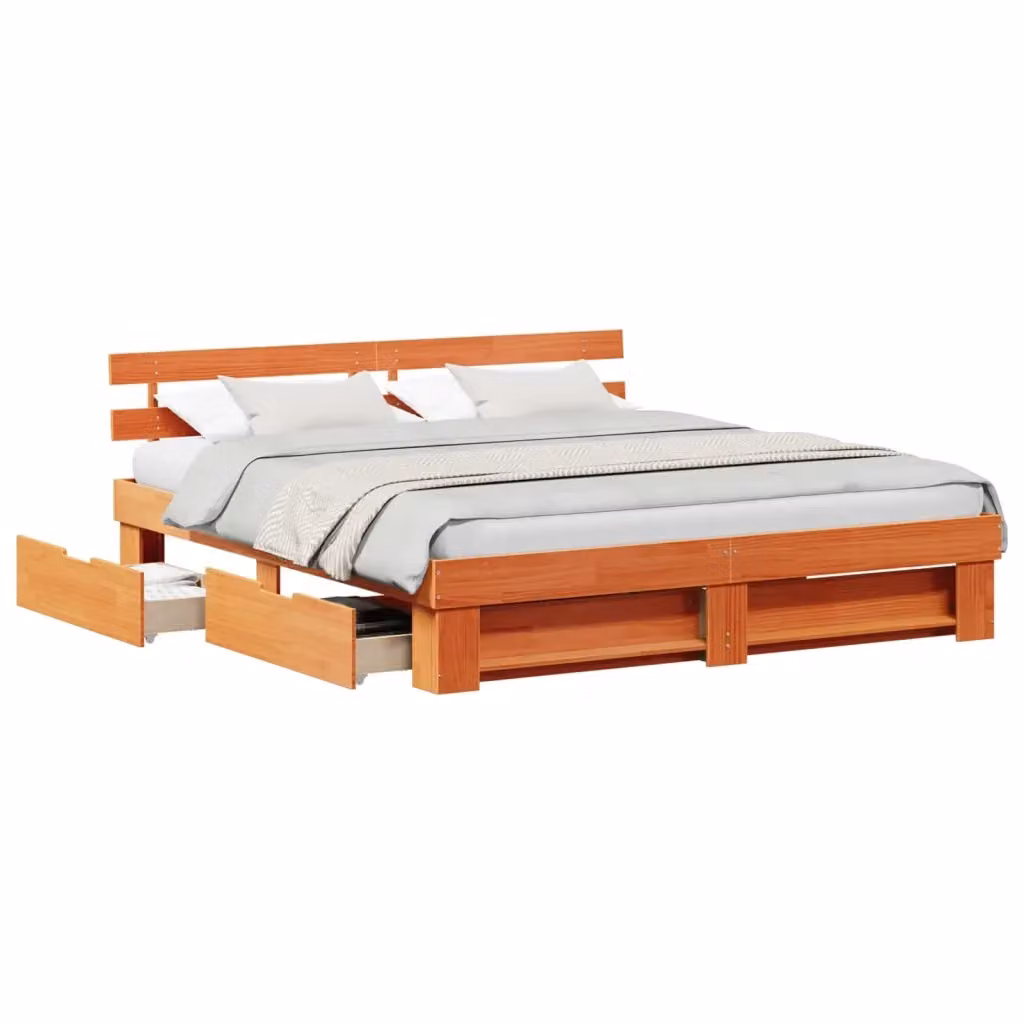 Struttura del letto moderna vidaXL in pino massello marrone cerato 200 x 200 cm – 2