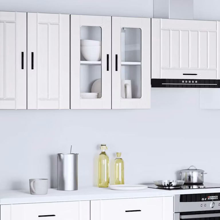 Pensile da cucina moderno vidaXL in legno e vetro bianco con ante in vetro e ripiani interni L: 60 cm, P: 31 cm, H: 60 cm