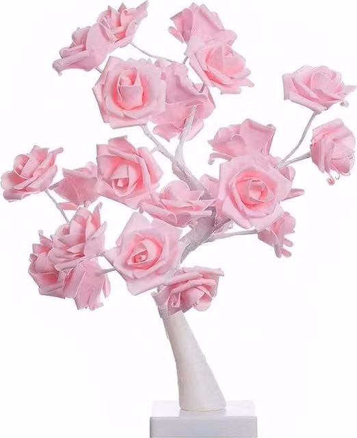 Lampada da Tavolo LED con Design Bonsai di Rose Rosse e Foglie Opache
