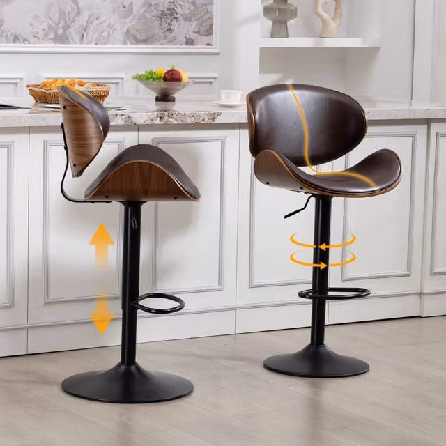 Sgabelli da Bar Girevoli Set 2 ¨C MINIMAL ¨C Seduta in Ecopelle, Schienale Ergonomico, Altezza Regolabile
