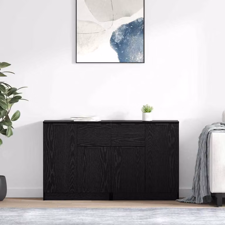 Set di 2 Sideboard vidaXL in Rovere Nero per Soggiorno e Cucina, L 60 cm x P 30 cm x H 70 cm