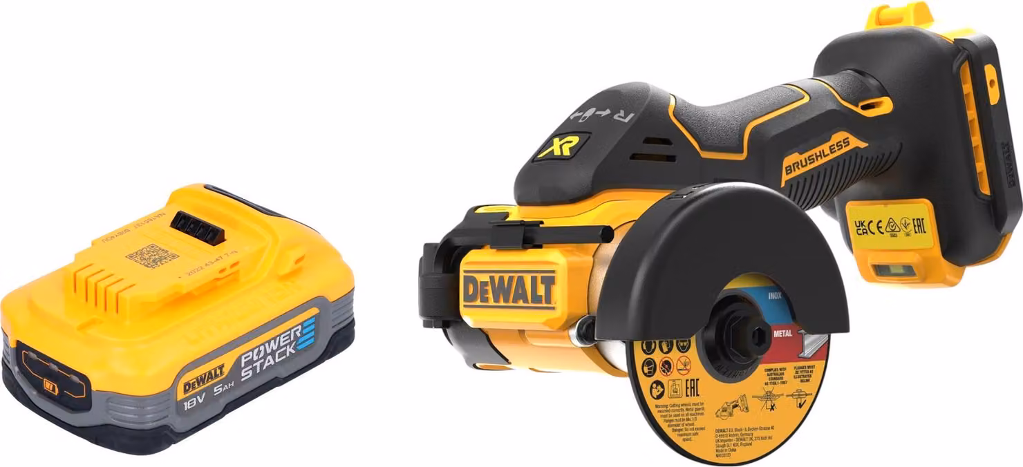 Taglierina multimateriale a batteria DeWalt DCS 438 N 18 V 76 mm Brushless + 1x batteria Powerstack 5,0 Ah - senza caricabatteria