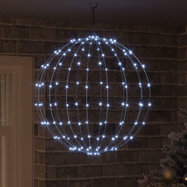 Palla decorativa natalizia vidaXL in metallo bianco con 192 LED e telecomando, L 60 x P 60 x H 62 cm