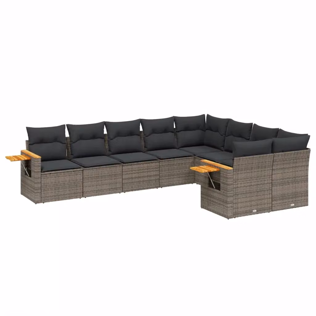 Set Divano da Giardino vidaXL 9 pz in Polyrattan Grigio con Cuscini e Tavolino – 2
