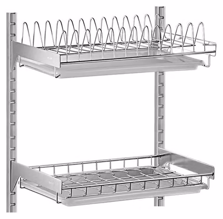 Scaffale per stoviglie da cucina, a 2 ripiani, con sistema di scolatura e spazio contenitivo
