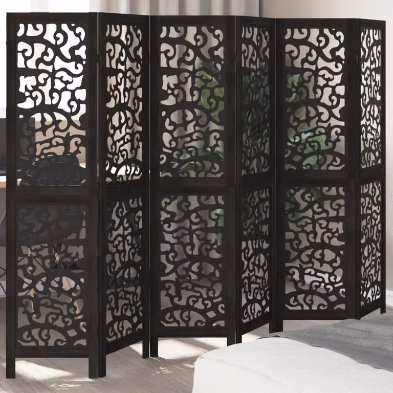 Divisorio Ambienti vidaXL con 6 Pannelli in Legno di Paulownia Nero Opaco H: 160 cm x L: 160 cm