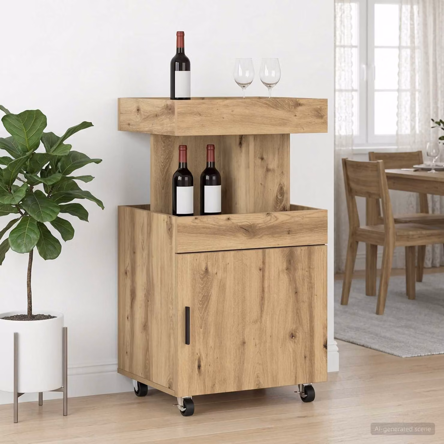 vidaXL Carrello da Bar Moderno in Legno Marrone con Ruote L/P/H: 50 x 41 x 89 cm