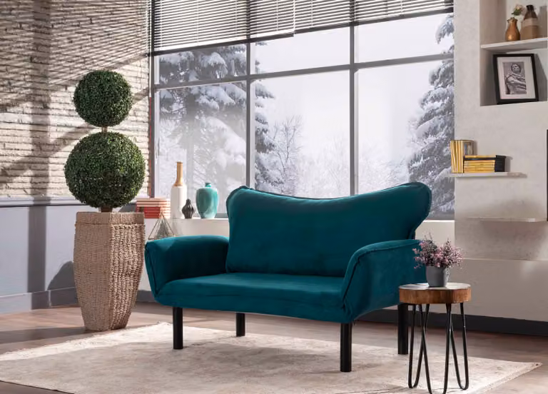 Hanah Home, Chatto - Petrol Blue, divano letto, divano letto a 2 posti, blu petrolio, cotone, 150 x 75 x 70 x cm