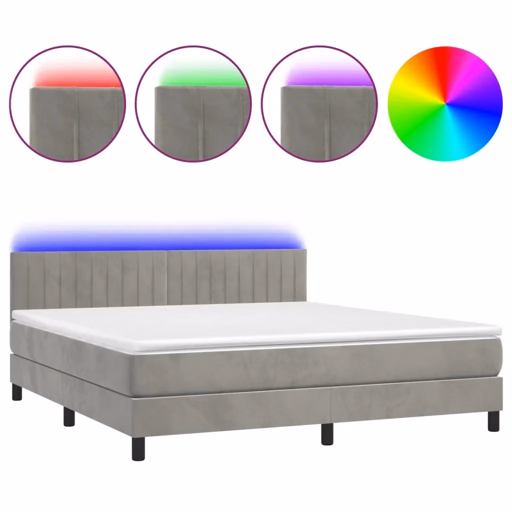 Letto Ibrido vidaXL con Materasso e Illuminazione LED in Velluto Grigio Chiaro L/P/H: 160 x 200 x 88 cm – 2
