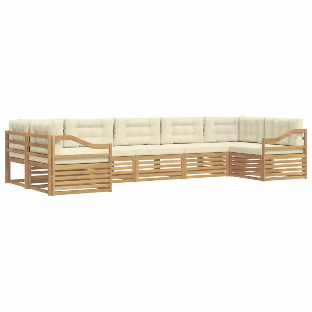 Set di divani da esterno a L vidaXL in legno di acacia con cuscini bianchi e beige – 2