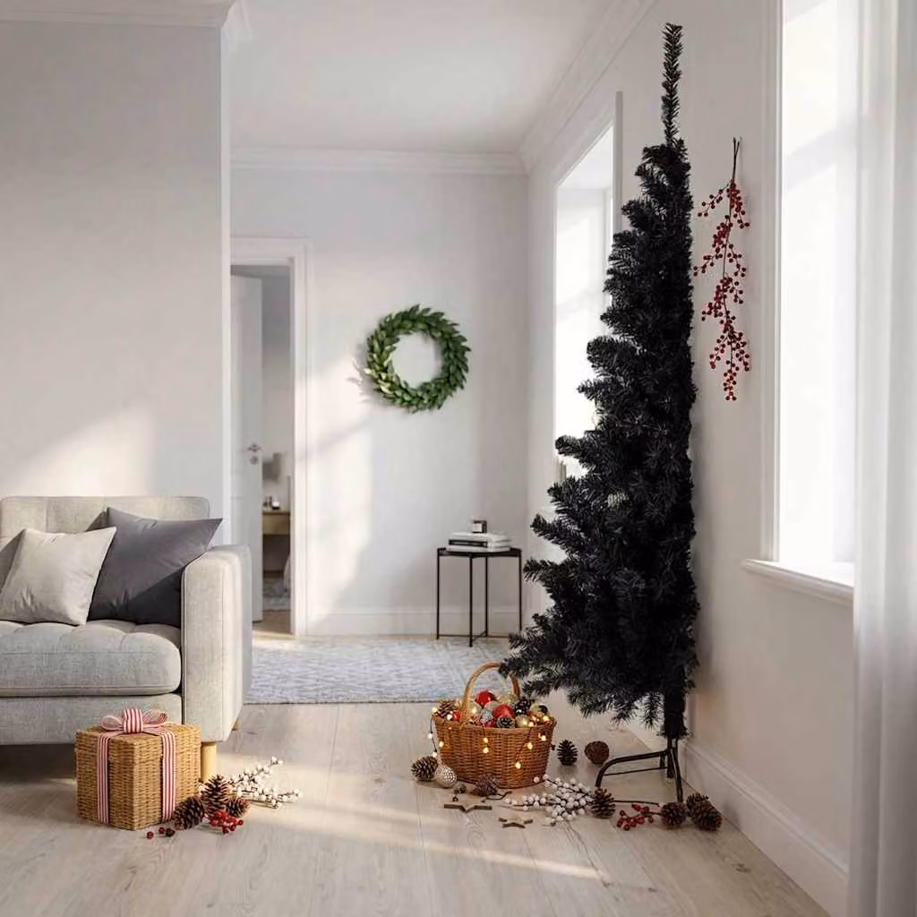 vidaXL Albero di Natale Artificiale a Metà con Base Nero 210 cm PVC
