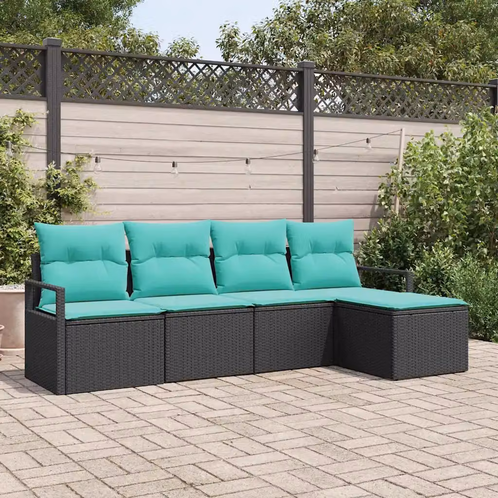 Set di divani da giardino vidaXL a forma di L con 5 pezzi, colore nero e turchese, con struttura in metallo e cuscini rimovibili