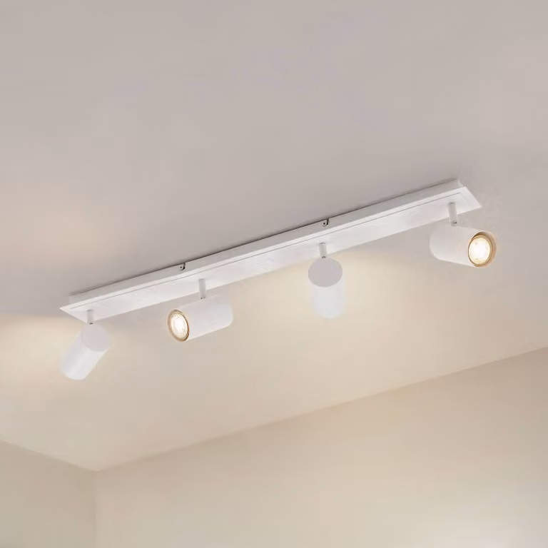 Faretto da soffitto Lindby Joffrey, 80 cm, bianco, a 4 luci, GU10 Joffrey Lindby, dimmerabile, Bianco / Opale, Soggiorno / Sala da pranzo, Metallo, Moderno, Faretto