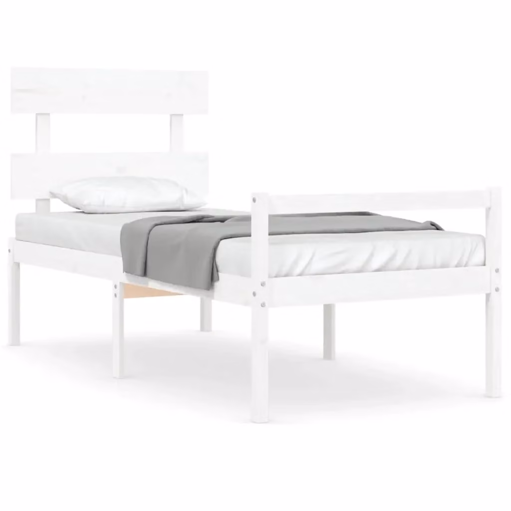 Letto singolo per anziani vidaXL in legno massello di pino bianco con testiera stile rustico L/P/H: 190 x 90 x 95,5 cm – 2