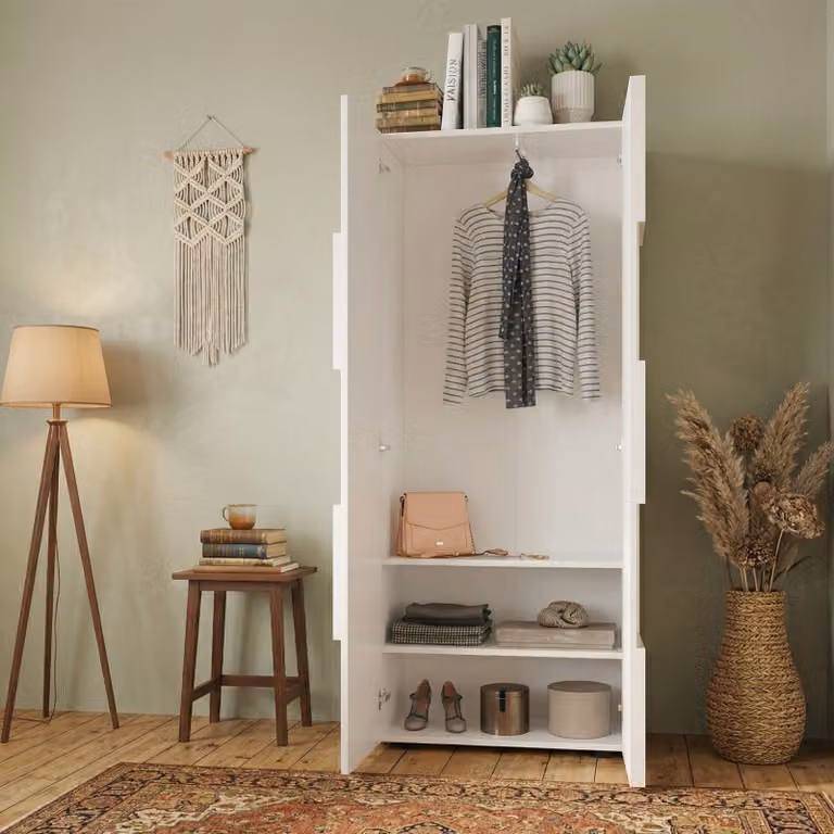 Dmora Guardaroba 2 Ante Comerio 78x186.5h cm Bianco Lucido, 2 Ripiani Appendiabiti
