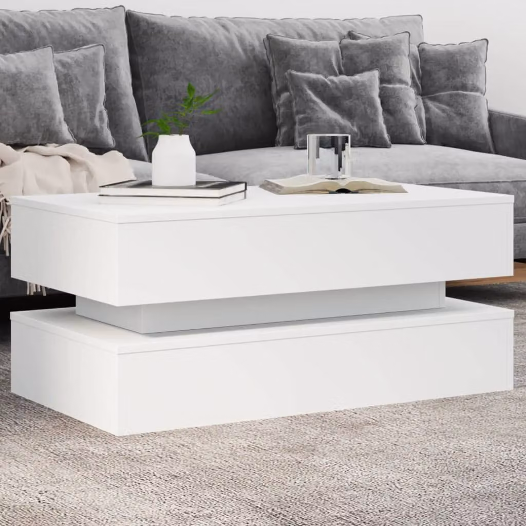 vidaXL Tavolino da Soggiorno Moderno Bianco con Luci LED L 90 cm x P 50 cm x H 40 cm