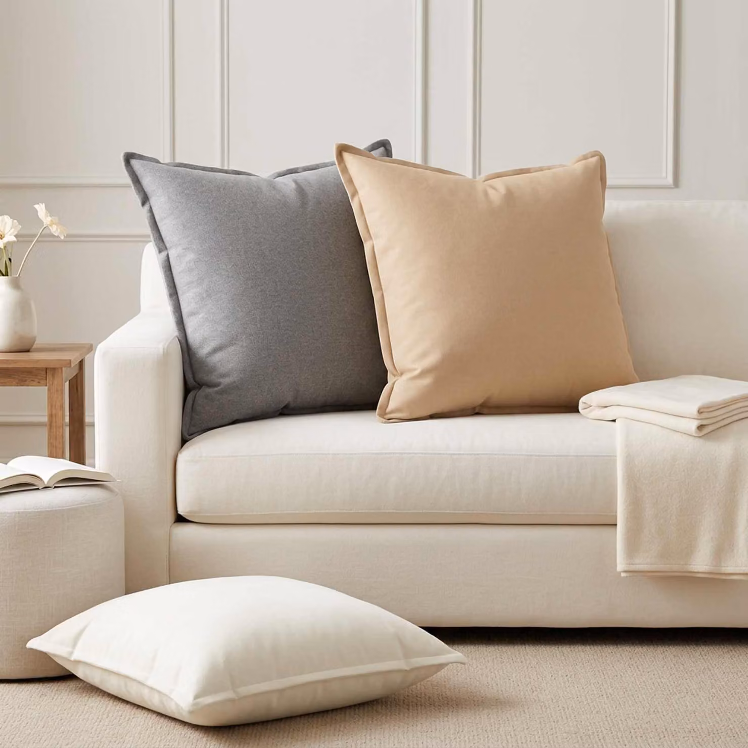 vidaXL Cuscino con cuscino HOUTEN 2 pz Bianco Lino