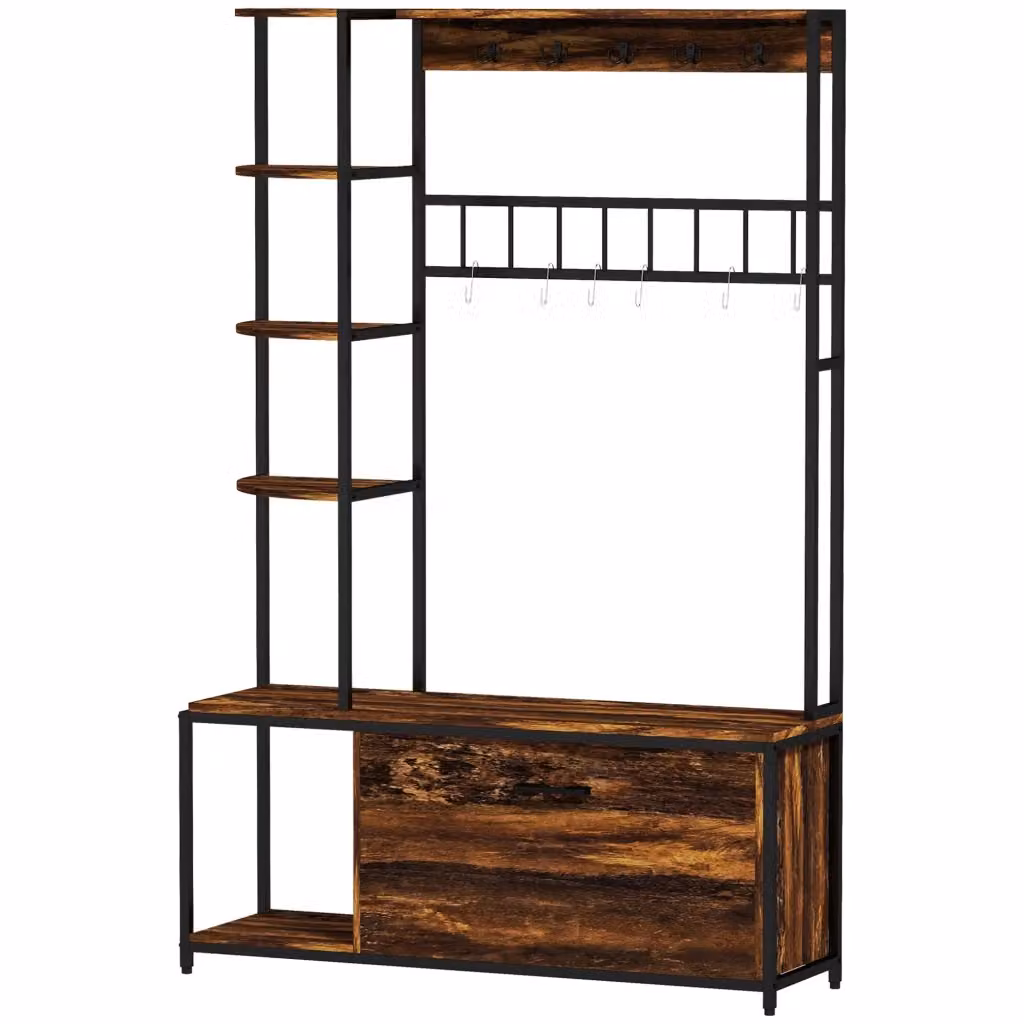 Armadio appendiabiti Minimal con ripiani e ganci in stile industrial marrone L: 90 cm, P: 51 cm, H: 50 cm – 2