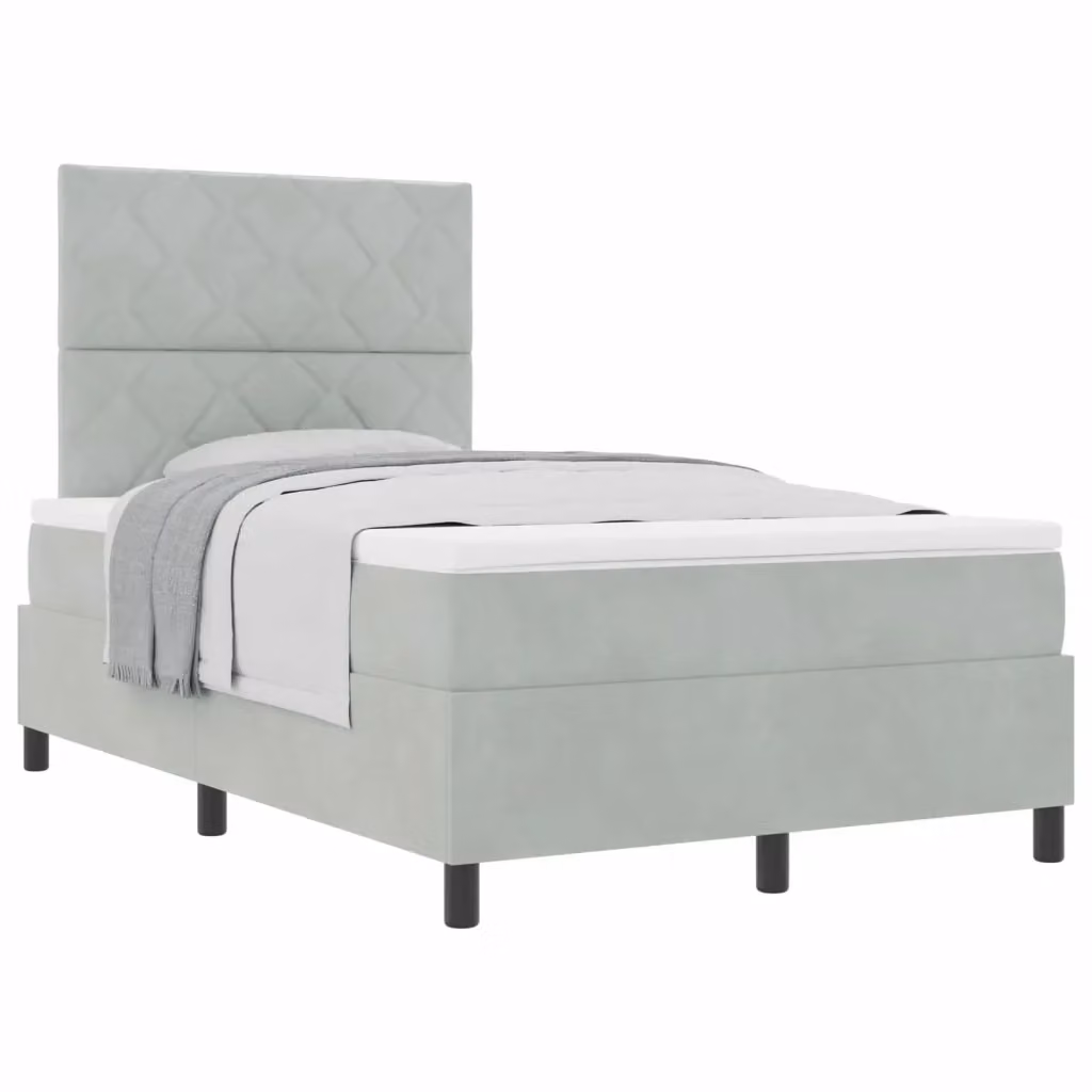 Letto a molle con testiera vidaXL in velluto grigio con struttura in legno L/P/H: 120 x 200 x 280 cm – 2