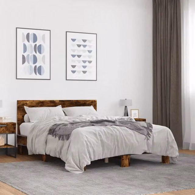 Letto Giroletto vidaXL in Rovere Fumo e Metallo, L/P/H: 140 x 200 x 30 cm – 1
