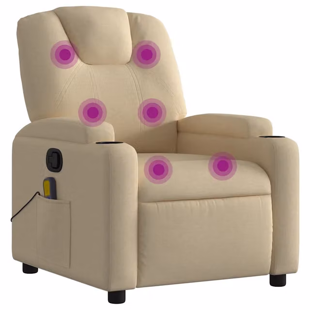 Poltrona Massaggiante | Sedia Relax Reclinabile Crema in Tessuto
