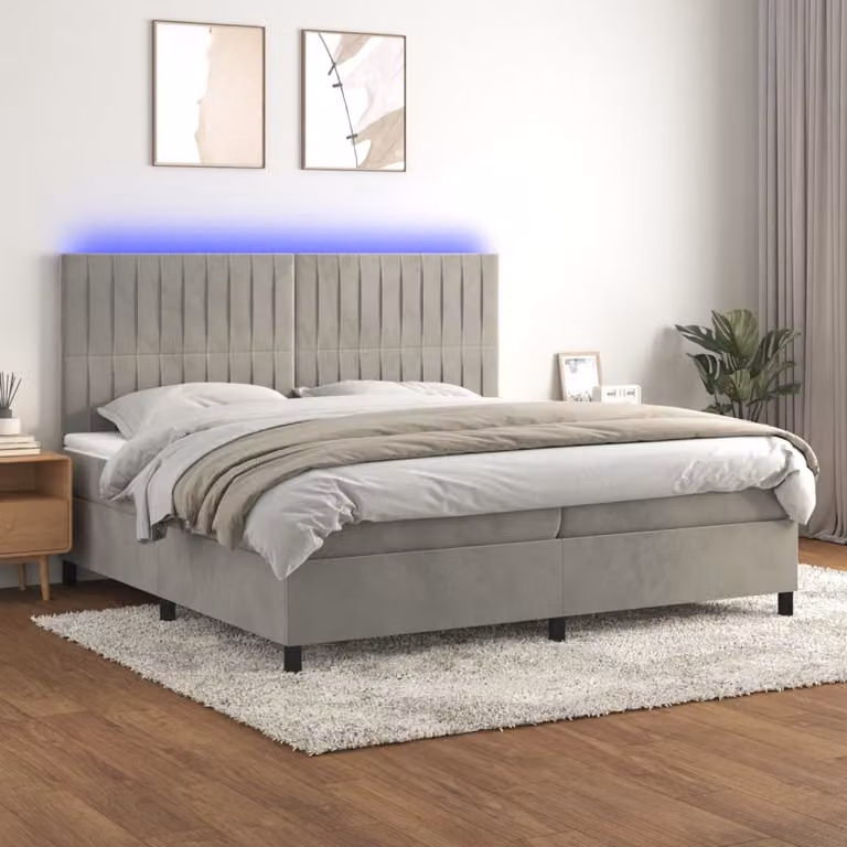 Maison Exclusive - Letto a Molle Materasso e LED Grigio Chiaro 200x200 cm Velluto
