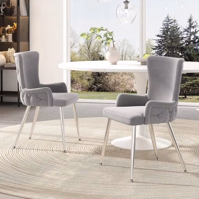 Set di 2 sedie da pranzo Zephmum in velluto grigio con gambe in metallo argento