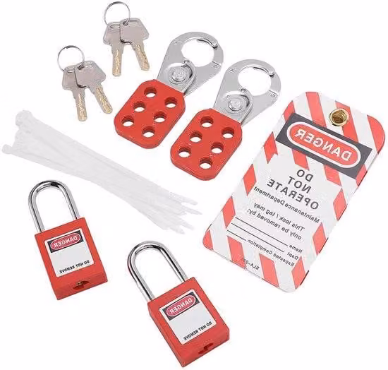 Kit di sicurezza elettrica con ganci di sicurezza, etichette e chiavi - Valigetta di trasporto - Attrezzatura di sicurezza