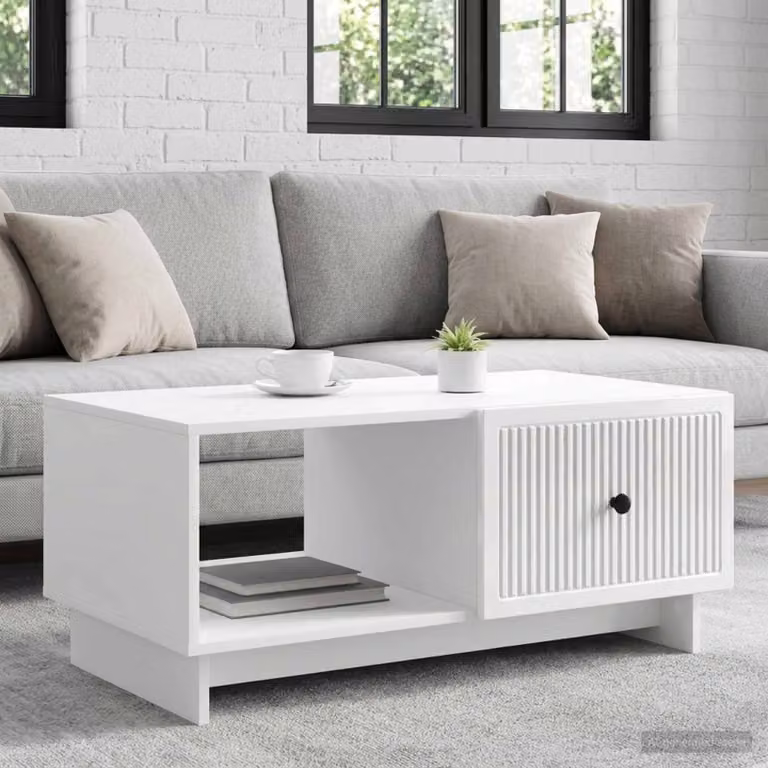 vidaXL Tavolino da salotto rettangolare Bianco Lucido L: 90 cm, P: 50 cm, H: 40 cm