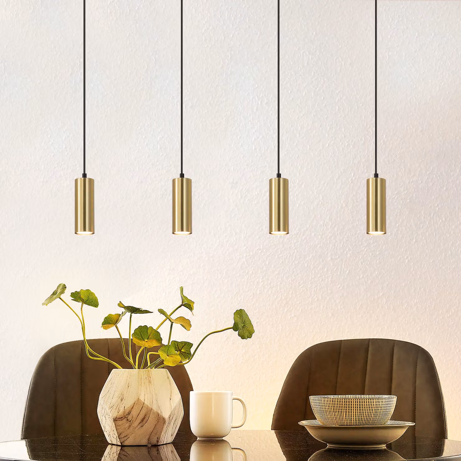 ZMH Lampada a sospensione tavolo da pranzo lampada a sospensione 4 fiamme nero oro moderno industriale lampada a sospensione Gu10 metallo tavolo da pranzo lampada per soggiorno caffè camera da letto