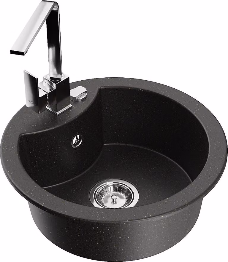 Mexen Diego lavello in granito a 1 vasca con rubinetto da cucina Rita, nero/oro metallizzato - 6512-75-670300-00