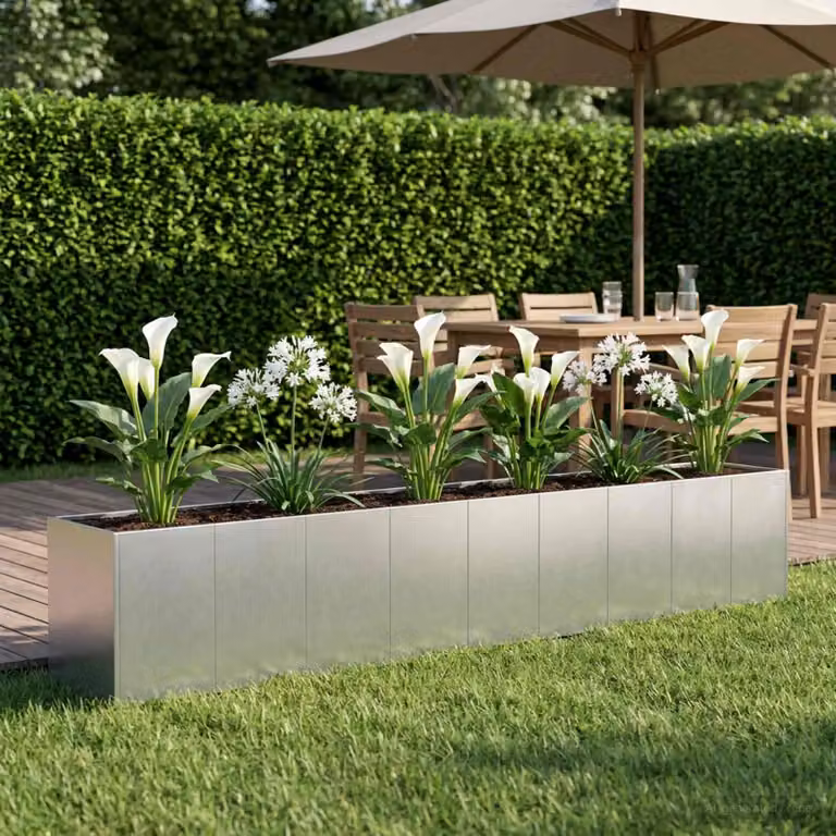Vaso da giardino vidaXL in acciaio zincato Argento L: 360 cm, P: 40 cm, H: 60 cm