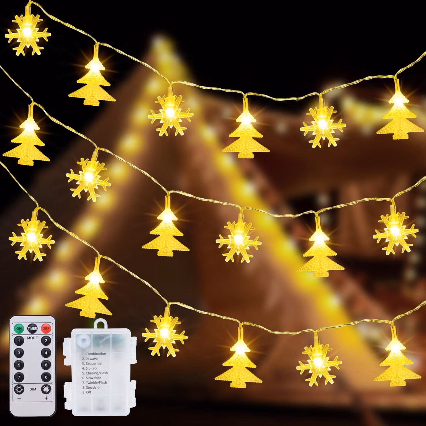 Catena luminosa a LED con 40 decorazioni a forma di fiocchi di neve, lunghezza 6 metri, 8 modalità di illuminazione, con telecomando